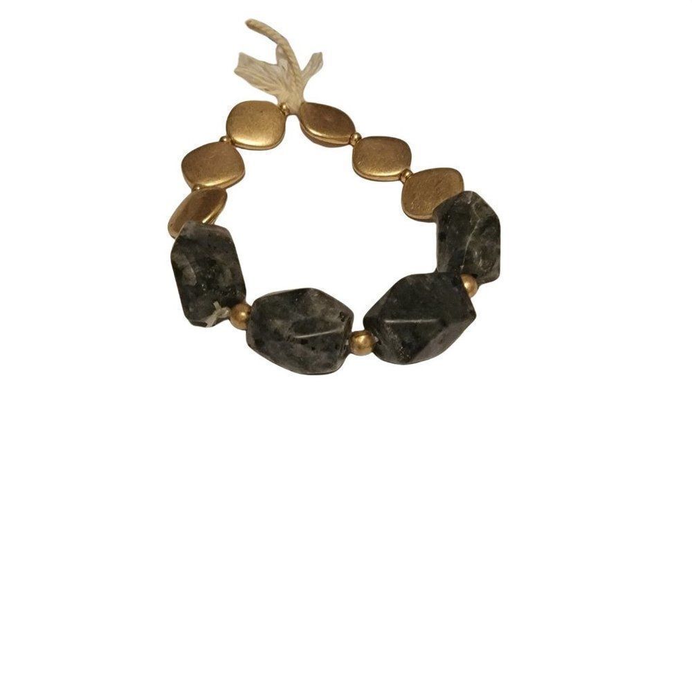 Universal Thread Womens Black Gold Genuine Stone Casual Slip On Charm Bracelet